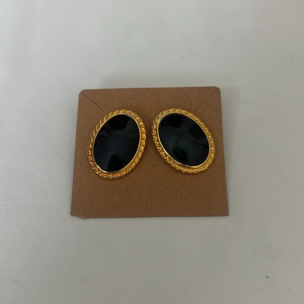 New Designer Oval Gold Tone And Black Earrings